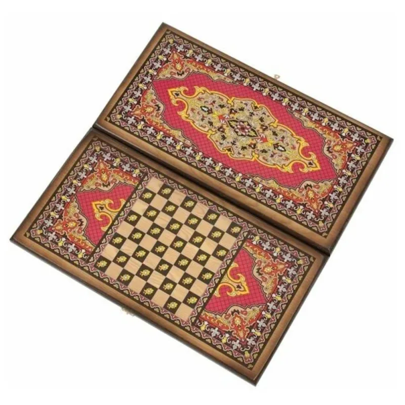 настольная игра Нарды + Шашки Сирия Красный ковёр, большие (дерево, 60х30х4 см.)