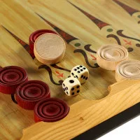 настольная игра Нарды + Шашки Смоленские Медведь с рыбой, большие (дерево, 60х60х2 см.)